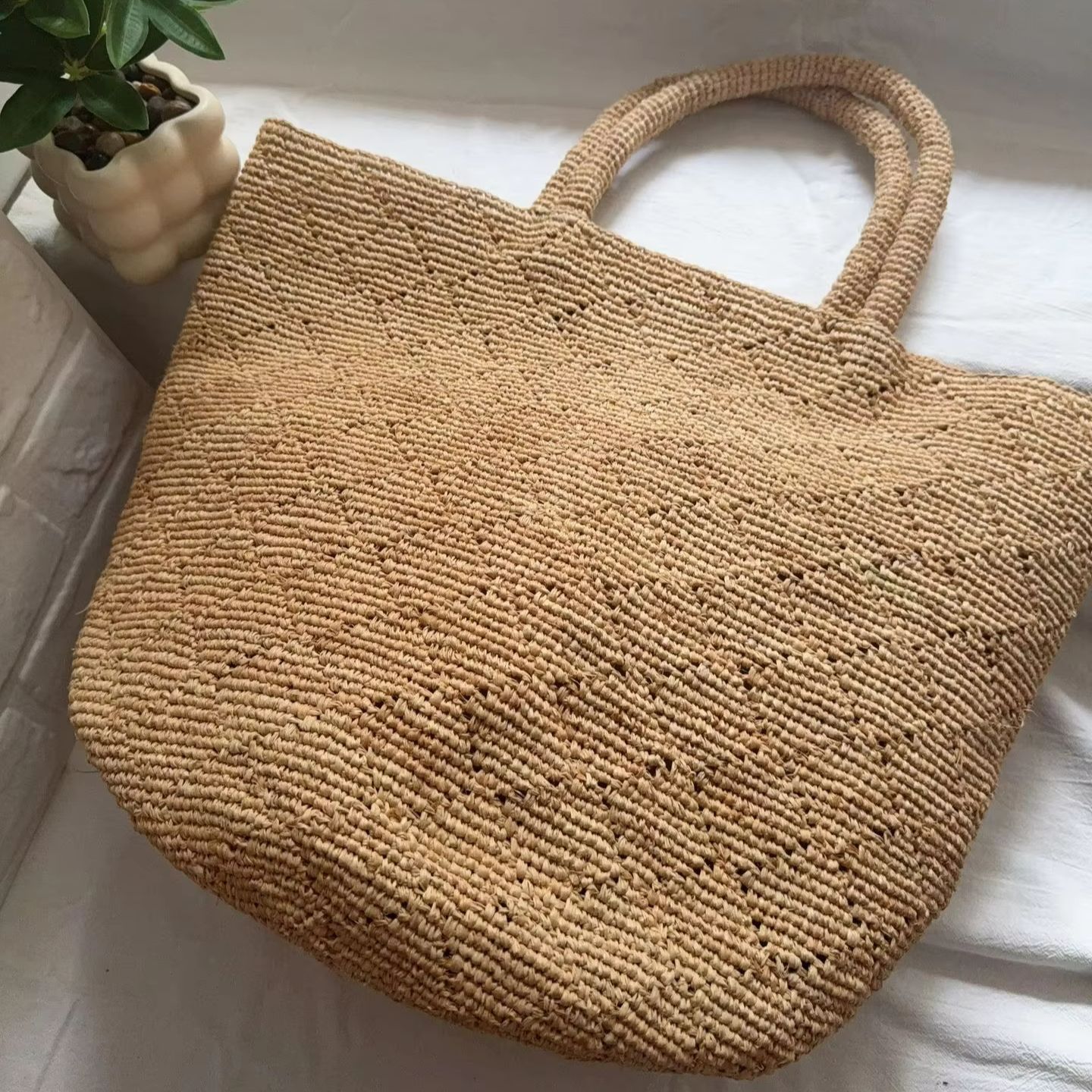 Crochet Bag Raffia - Borsa da Spiaggia in Paglia Intrecciata