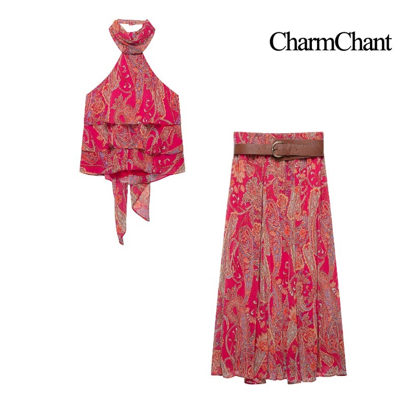 Midi Skirt Floral - CHARMCHANT Set 2 Pezzi da Donna