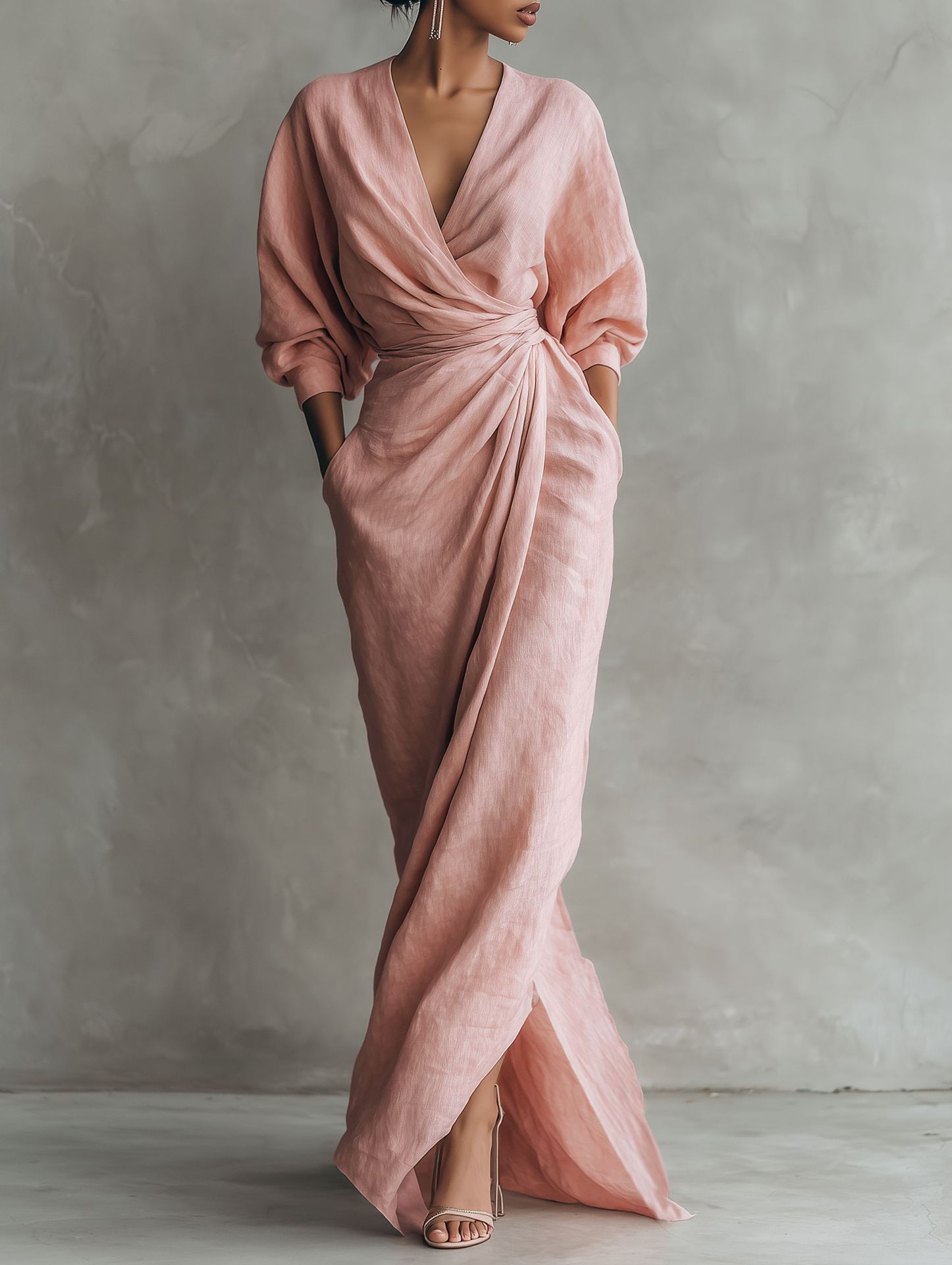 Linen Dress Wrap - Abito lungo da donna in misto
