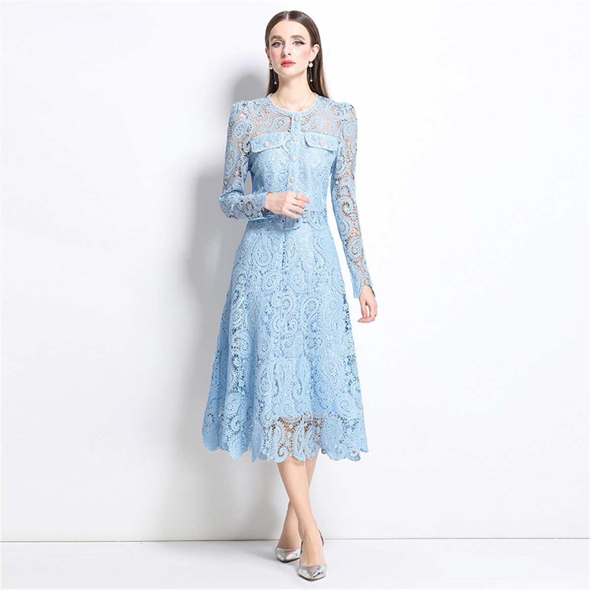 Midi Skirt Floral - Primavera dolce pizzo fiore ricamo due