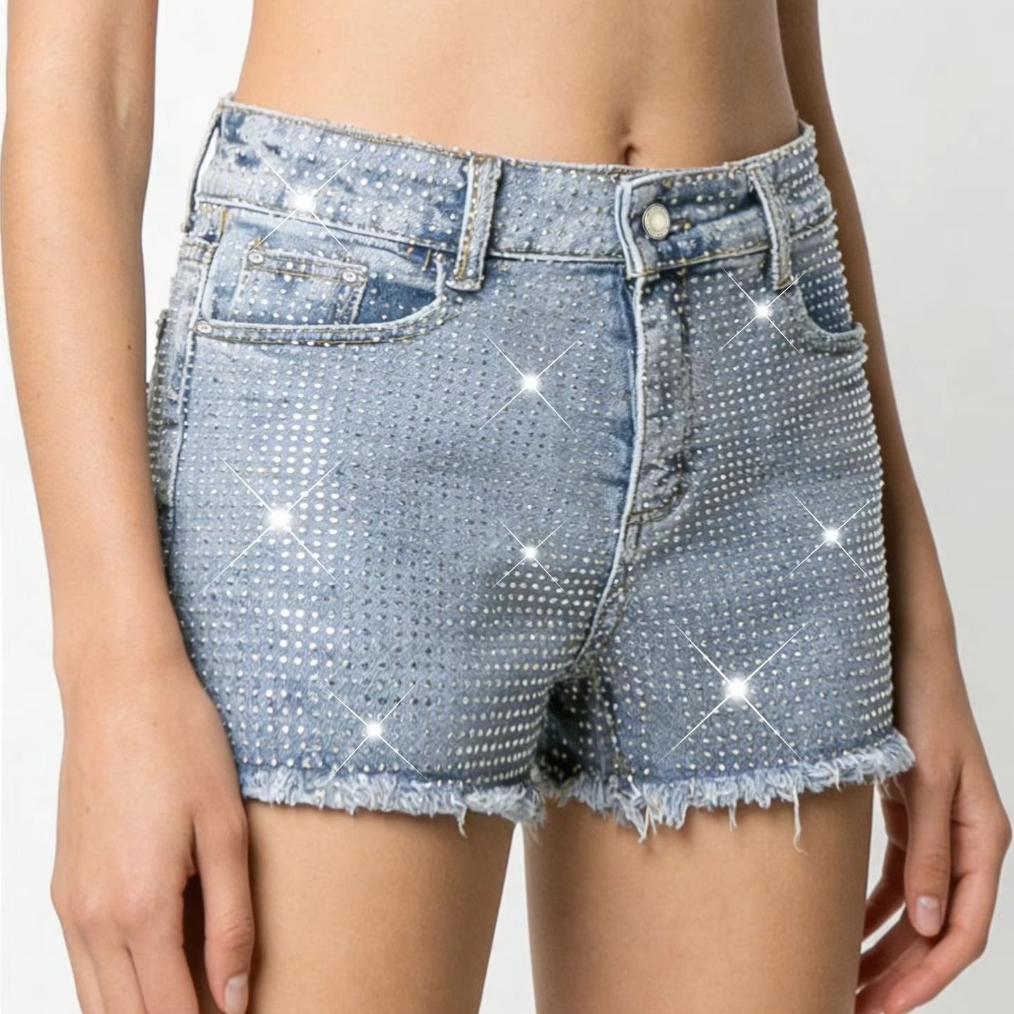 Shorts Denim Frayed - Nuovi Shorts in Denim Blu con
