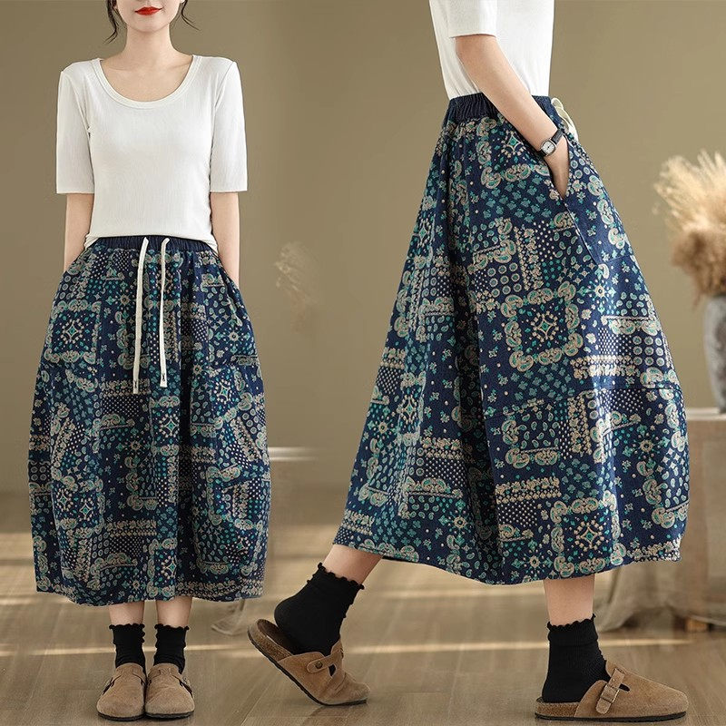 Midi Skirt Floral - Gonna in denim oversize da donna