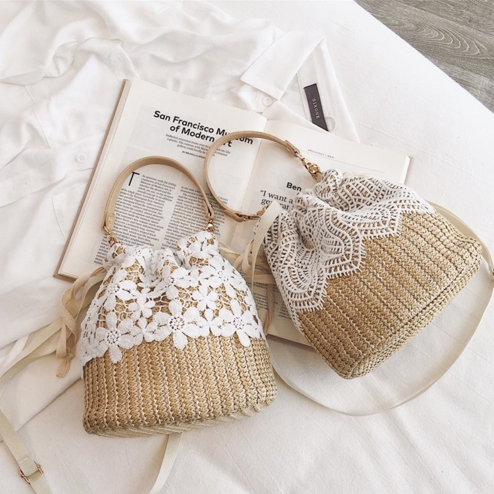 Tote Bag Beach - Borsa a Spalla Vintage in Paglia