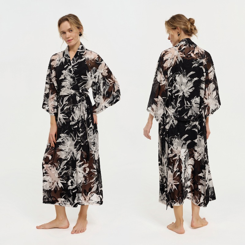 Kimono Sheer Floral - Kimono da Donna in Chiffon Trasparente
