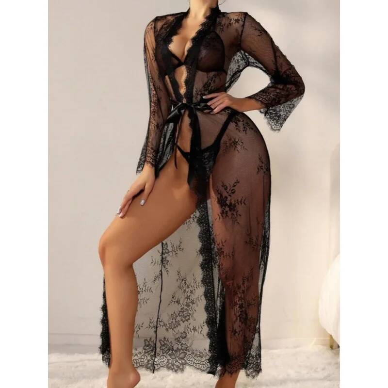 Vestaglia Lunga Nera in Pizzo  - Kimono Sheer Floral recensione e prezzo