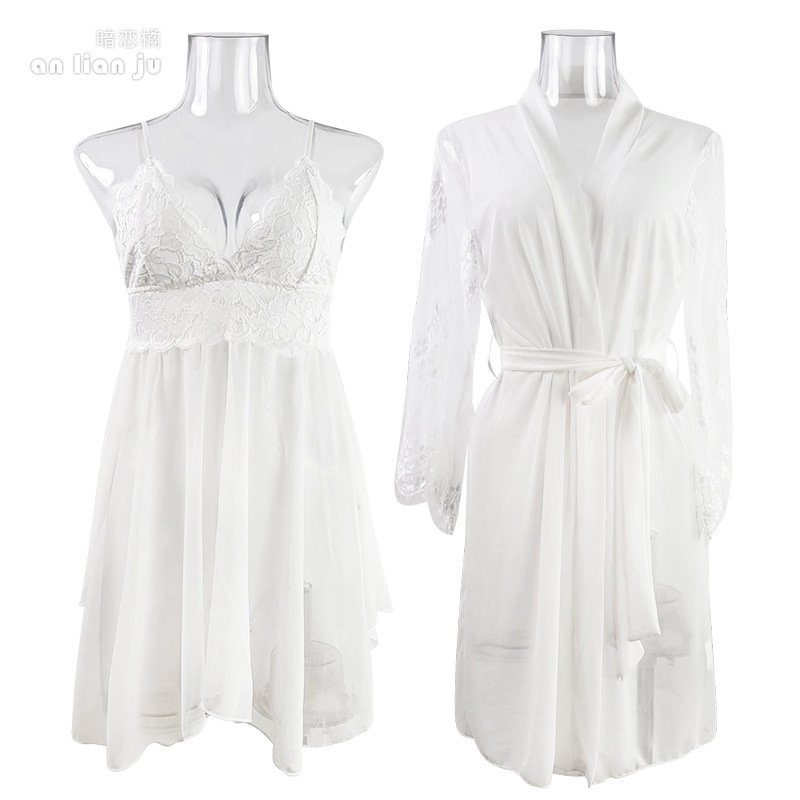Set da Notte Bianco per Donna, - Kimono Sheer Floral recensione e prezzo