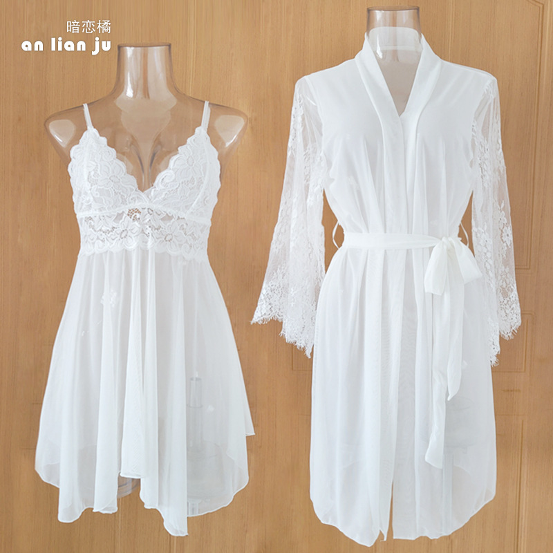 Set da Notte Bianco per Donna, - Kimono Sheer Floral recensione e prezzo