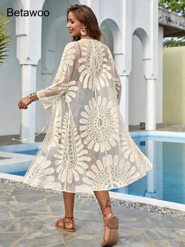 Kimono da Spiaggia Bianco Flor - Kimono Sheer Floral recensione e prezzo