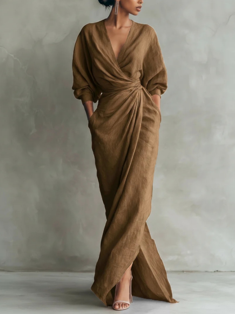Abito lungo da donna in misto  - Linen Dress Wrap recensione e prezzo