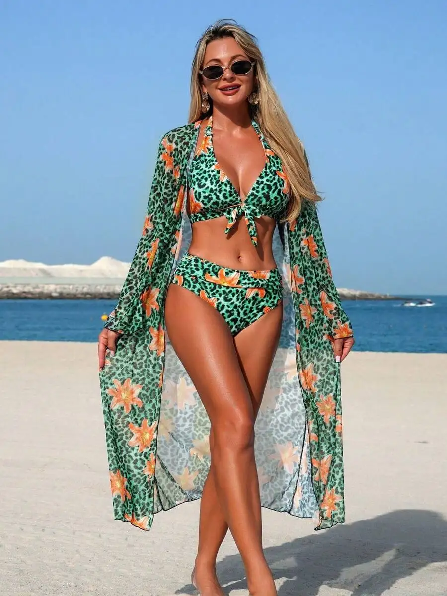 Set Bikini da Donna 3 Pezzi co - Kimono Sheer Floral recensione e prezzo